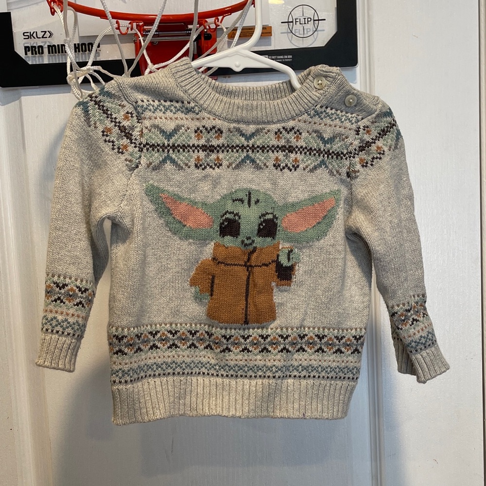 GAP Toddler Sweater with Baby Yoda Design - Gray and Brown